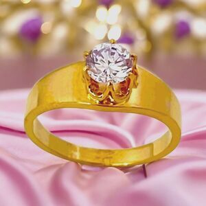 Vintage Clark and Coombs Ring Size 5 Purple Solitaire 18K Gold Plated MCM 14L